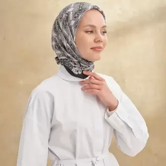 ARMANDA - 3151 Gaina Desen Eşarp - Siyah Gri