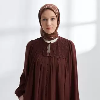 ARMANDA - 4313 Çift Taraflı Muse Desen Twıll İpek Eşarp - Vizon-Kahve