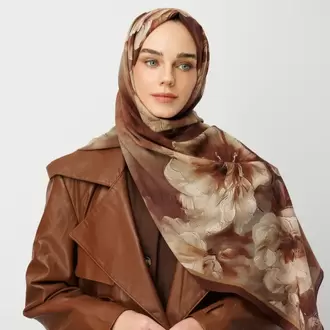 MOONCORN - Rose Desen Hebei İpek Şal - Gül Kurusu