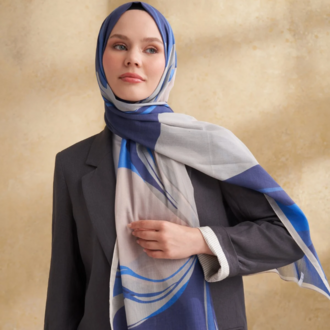 ARMANDA- 3383 İpek Pamuk Sarah Desen Şal - Taş Lacivert