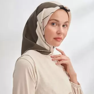 ARMANDA - 4355 İnaya Desen Twill İpek Eşarp - Taş-Vizon