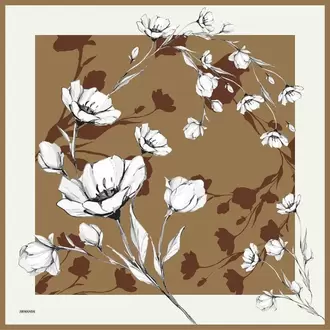 ARMANDA - 4333 Plumeria Desen Twill İpek Eşarp - Kahve