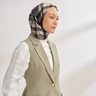 ARMANDA - 4358 Naya Desen Twill İpek Eşarp - Siyah-Krem