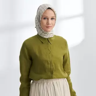 ARMANDA- 4306 Orbıs Desen Twıll İpek Eşarp - Yağ Yeşili