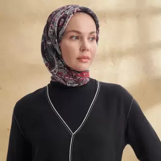 ARMANDA - 3153 Bahia Desen Eşarp - Siyah Kırmızı
