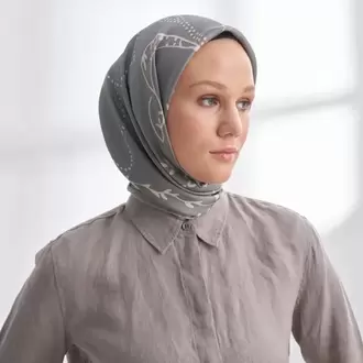 ARMANDA - 4313 Çift Taraflı Muse Desen Twıll İpek Eşarp - Bej-Keten