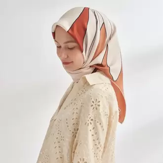 ARMANDA - 4355 İnaya Desen Twill İpek Eşarp - Kiremit