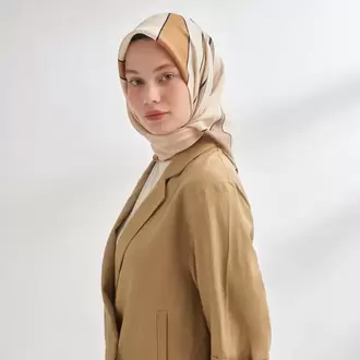 ARMANDA - 4355 İnaya Desen Twill İpek Eşarp - Vizon Kamel