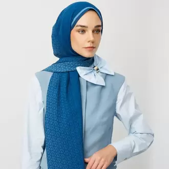 MOONCORN - Monogram Desen Hebei İpek Şal - İndigo