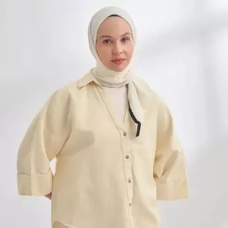 ARMANDA - 3353 Müslin Biyeli Eşarp - Ekru