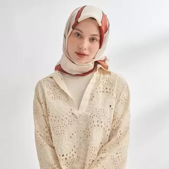 ARMANDA - 4355 İnaya Desen Twill İpek Eşarp - Kiremit