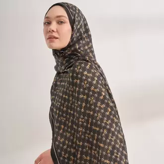 ARMANDA - 3361 Monogram Desen Şal - Siyah - Krem