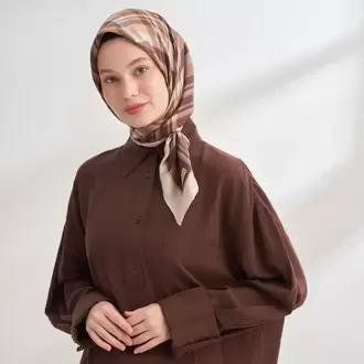 ARMANDA - 4358 Naya Desen Twill İpek Eşarp - Acı Kahve