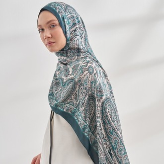 ARMANDA - 6035 Pashmina Desen Şal - Petrol Yeşili