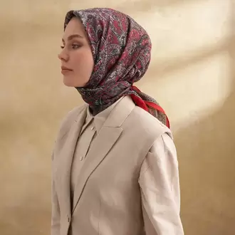 ARMANDA - 3155 Vintage Desen Eşarp - Kırmızı