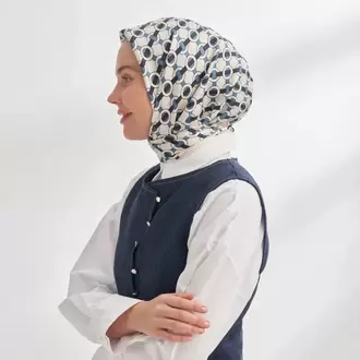 ARMANDA - 4350 Soil Desen Twill İpek Eşarp - Lacivert