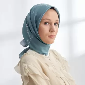 ARMANDA - 4313 Çift Taraflı Muse Desen Twıll İpek Eşarp - Gri-Mentol