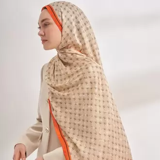 ARMANDA - 3361 Monogram Desen Şal - Bej - Orange