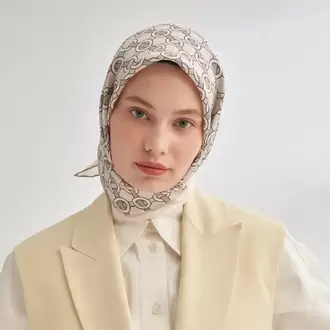 ARMANDA - 4350 Soil Desen Twill İpek Eşarp - Taş-Vizon