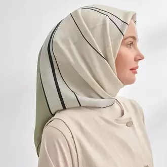 ARMANDA - 4355 İnaya Desen Twill İpek Eşarp - Keten Yeşili