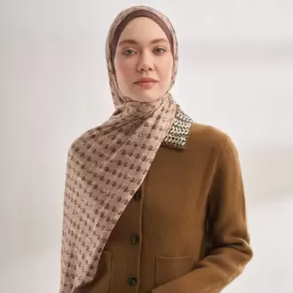 ARMANDA - 3361 Monogram Desen Şal - Bej - Kahve