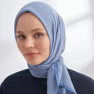 ARMANDA - 3353 Müslin Biyeli Eşarp - Kot Mavisi