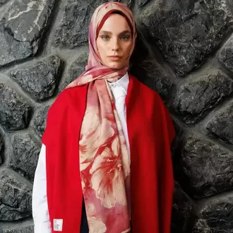 MOONCORN - Rose Desen Hebei İpek Şal - Bordo