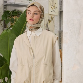 FRESH SCARFS - İsla Desen Pamuk İpek Eşarp - Vizon