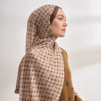 ARMANDA - 3361 Monogram Desen Şal - Bej - Kahve
