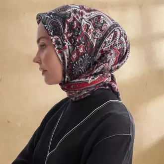 ARMANDA - 3153 Bahia Desen Eşarp - Siyah Kırmızı