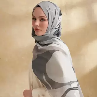 ARMANDA- 3383 İpek Pamuk Sarah Desen Şal - Gri Füme