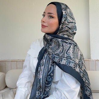 ARMANDA - 6035 Pashmina Desen Şal - Lacivert Krem