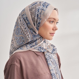 ARMANDA - 6035 Pashmina Desen Şal - Krem Mavi