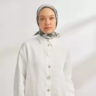 ARMANDA - 4351 Dahlia Desen Twill İpek Eşarp - Haki
