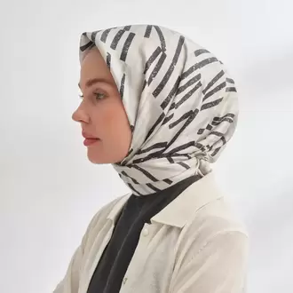 ARMANDA - 4353 Rora Desen Twill İpek Eşarp - Gümüş