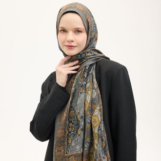 SİLK HOME - Urban Hours Floral Motif Desen Gri Mayda Şal 190x70