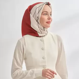 ARMANDA - 4355 İnaya Desen Twill İpek Eşarp - Taş-Bordo