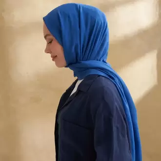 ARMANDA - 3009 Rustik Pamuksu Şal - Kobalt Mavisi