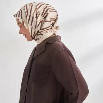 ARMANDA - 4353 Rora Desen Twill İpek Eşarp - Kahve
