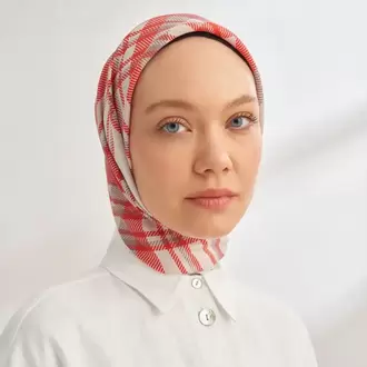 ARMANDA - 4358 Naya Desen Twill İpek Eşarp - Taş-Kırmızı