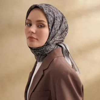 ARMANDA - 3155 Vintage Desen Eşarp - Gümüş