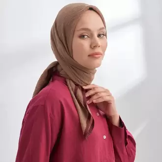 ARMANDA - 3353 Müslin Biyeli Eşarp - Vizon