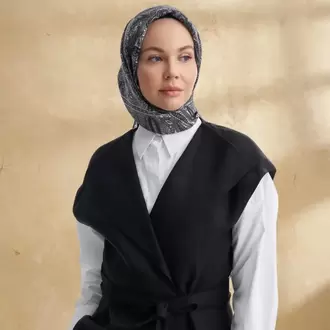 ARMANDA - 3155 Vintage Desen Eşarp - Siyah Gri