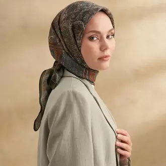 ARMANDA - 3155 Vintage Desen Eşarp - Haki