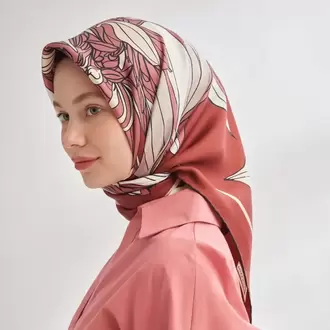 ARMANDA - 4356 Ivory Desen Twill İpek Eşarp - Bordo