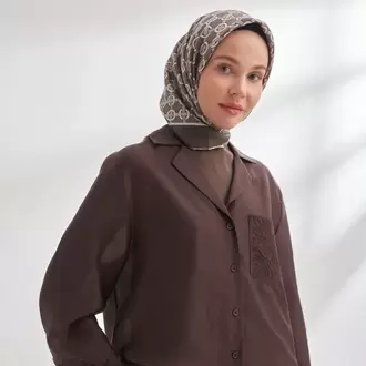 ARMANDA - 4350 Soil Desen Twill İpek Eşarp - Füme