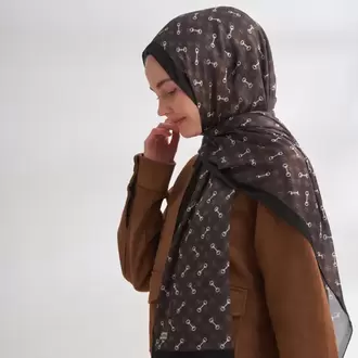 ARMANDA - 3361 Monogram Desen Şal - Çikolata