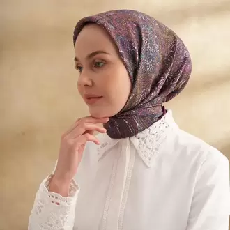 ARMANDA - 3155 Vintage Desen Eşarp - Sıklamen