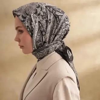 ARMANDA - 3153 Bahia Desen Eşarp - Siyah Gri