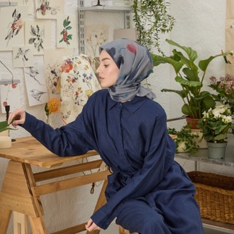 FRESH SCARFS - İsla Desen Pamuk İpek Eşarp - Mavi